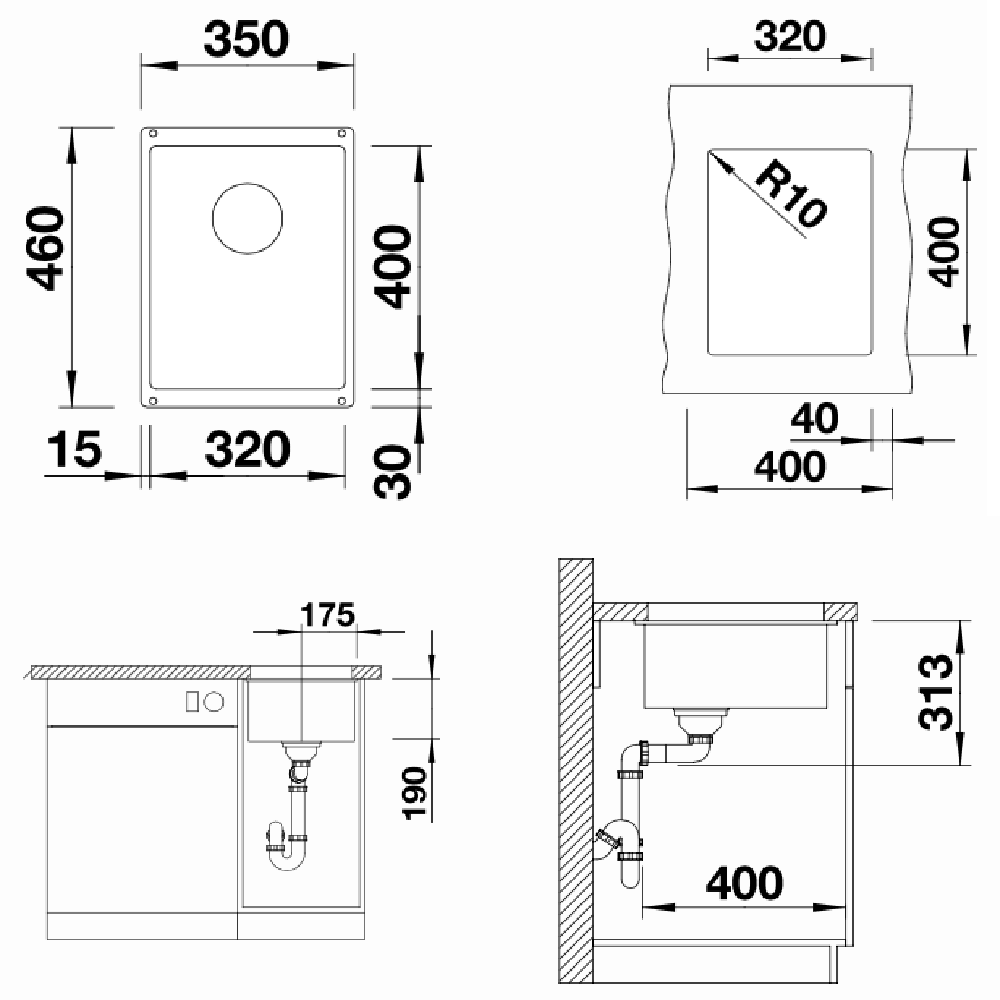 Blanco Kitchen Sinks - Granite Blanco Silgranit Subline 320-U Single Sink | Anthracite