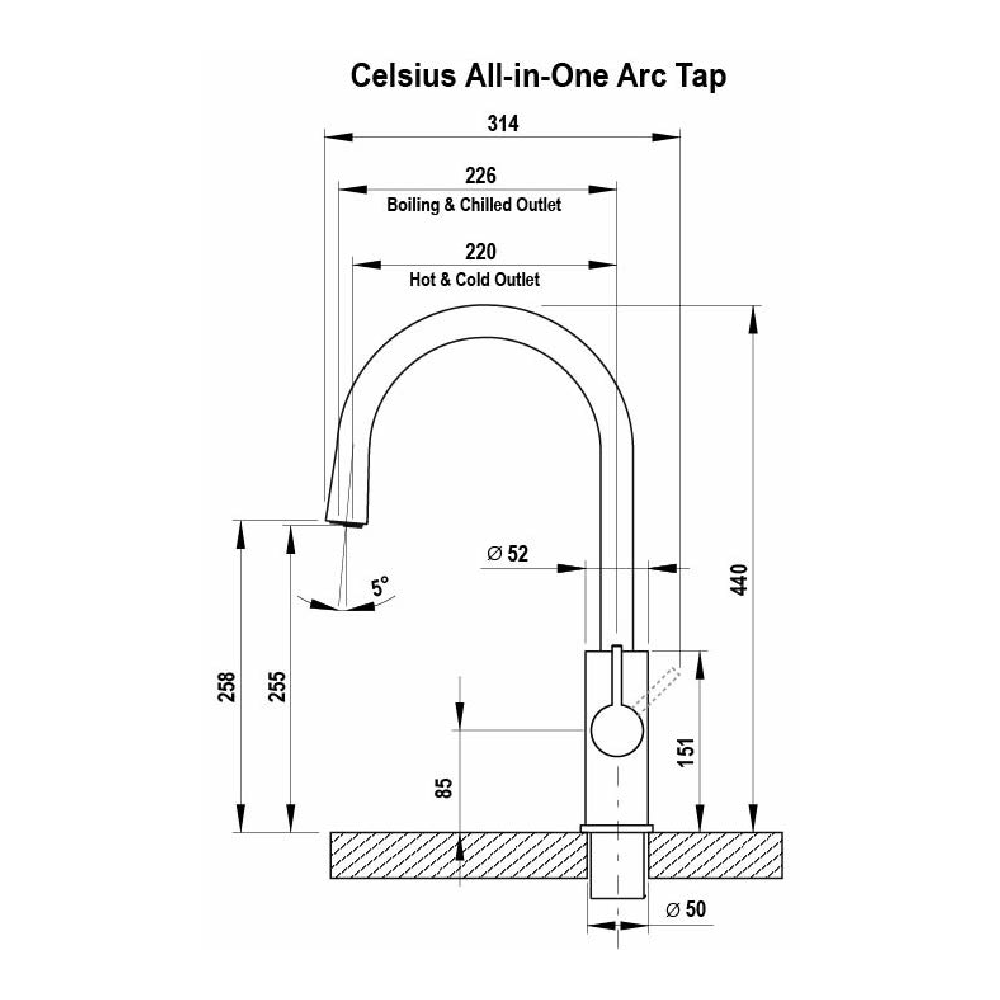 Zenith Kitchen Tap Zenith HydroTap G5 Celsius All-In-One Arc