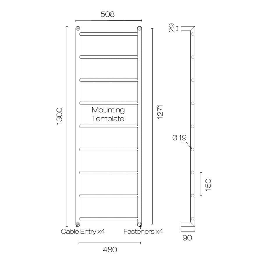 Plumbline Heated Towel Rail Avenir Abask 9 Bar Heated Towel Ladder | 1300 x 480mm