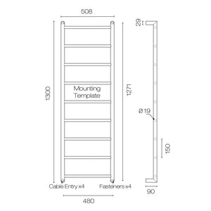 Plumbline Heated Towel Rail Avenir Abask 9 Bar Heated Towel Ladder | 1300 x 480mm