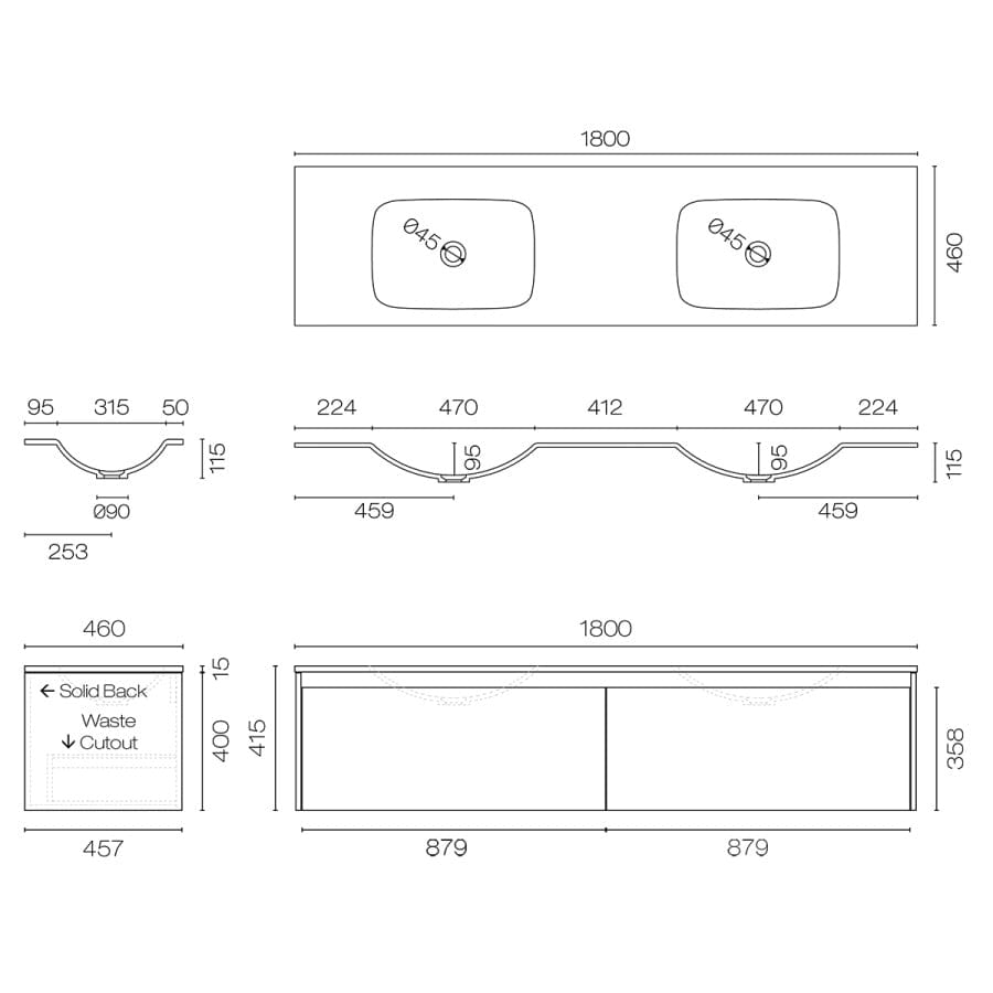 Progetto Vanity Stanza Spio 1800 2 Drawer Vanity Double Basin