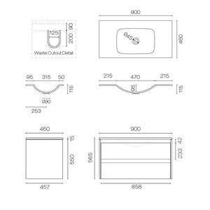 Progetto Vanity Stanza Spio 900 2 Drawer Vanity