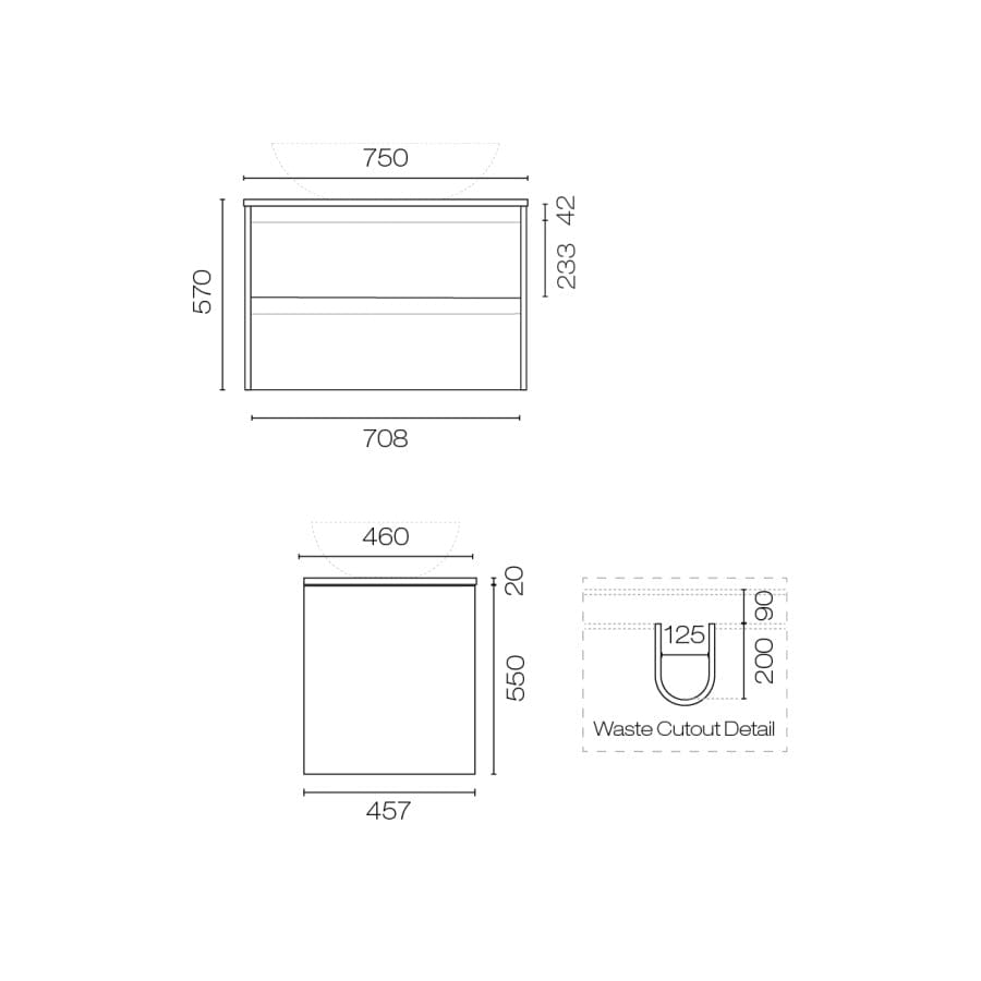 Progetto Vanity Stanza Opaco 750 2 Drawer Vanity