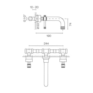 Plumbline Basin Taps Nicolazzi Arena 3 Hole Wall Mount Basin Mixer