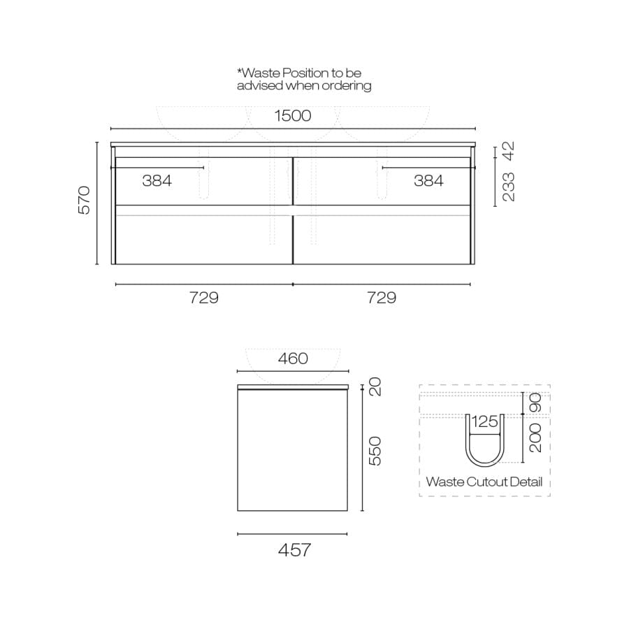 Progetto Vanity Stanza Opaco 1500 4 Drawer Vanity