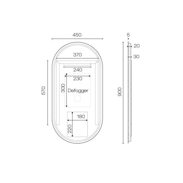 Mirrors NZ Mirror with Lighting 450mm Pill LED Backlit Mirror The