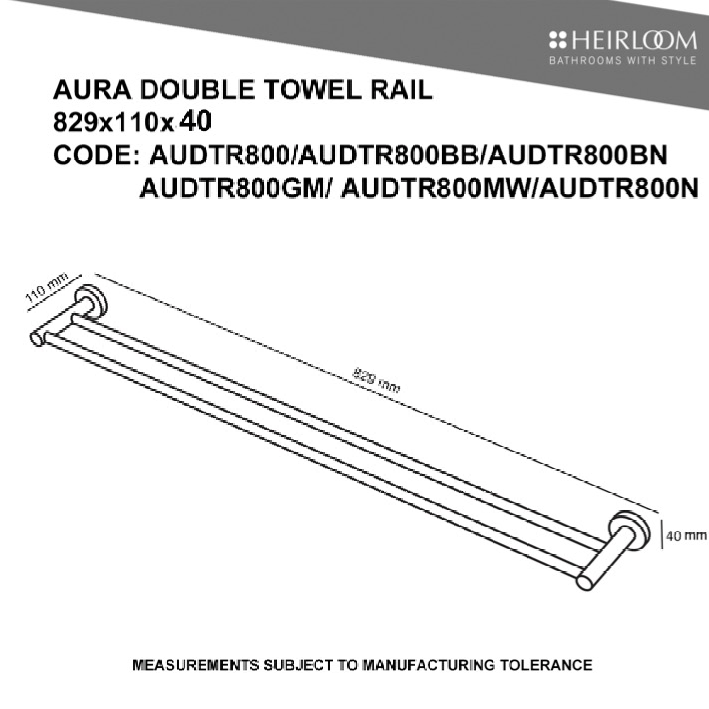 Heirloom Towel Rail Heirloom Aura Double Towel Rail 800mm | Brushed Nickel