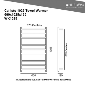 Heirloom Heated Towel Rail Heirloom Callisto 1025 Heated Towel Ladder | Polished Stainless