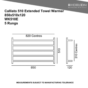 Heirloom Heated Towel Rail Heirloom Callisto 510 Extended Heated Towel Ladder | Polished Stainless