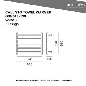 Heirloom Heated Towel Rail Heirloom Callisto 510 Heated Towel Ladder | Polished Stainless