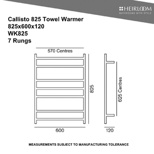 Heirloom Heated Towel Rail Heirloom Callisto 825 Heated Towel Ladder | Polished Stainless