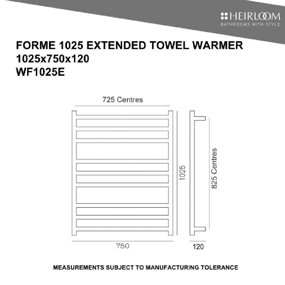 Heirloom Heated Towel Rail Heirloom Forme 1025 Extended Heated Towel Ladder | Polished Stainless
