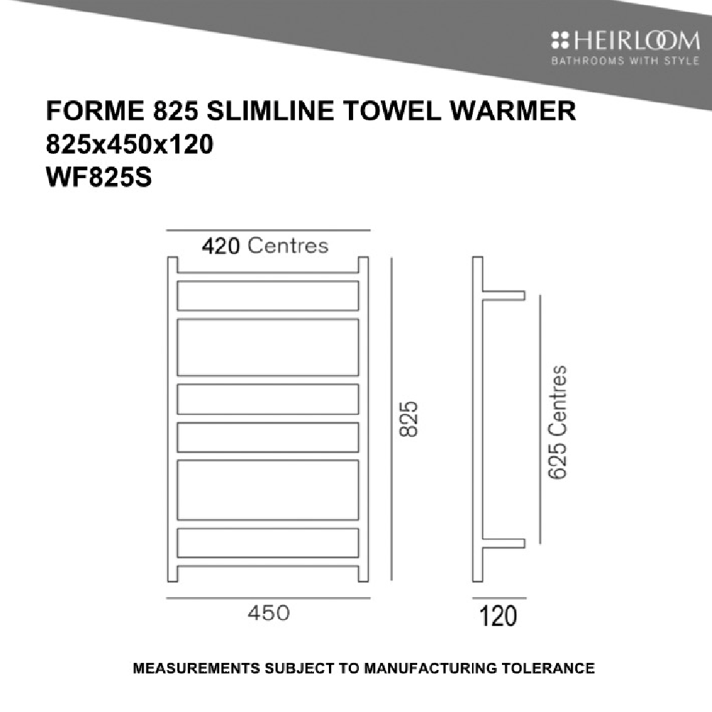 Heirloom Heated Towel Rail Heirloom Forme 825 Slimlime Heated Towel Ladder | Polished Stainless