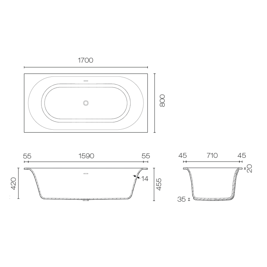 Plumbline Bath Spio 1700 Inset Bath