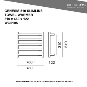 Heirloom Heated Towel Rail Heirloom Genesis 510 Slimline Heated Towel Ladder | Polished Stainless