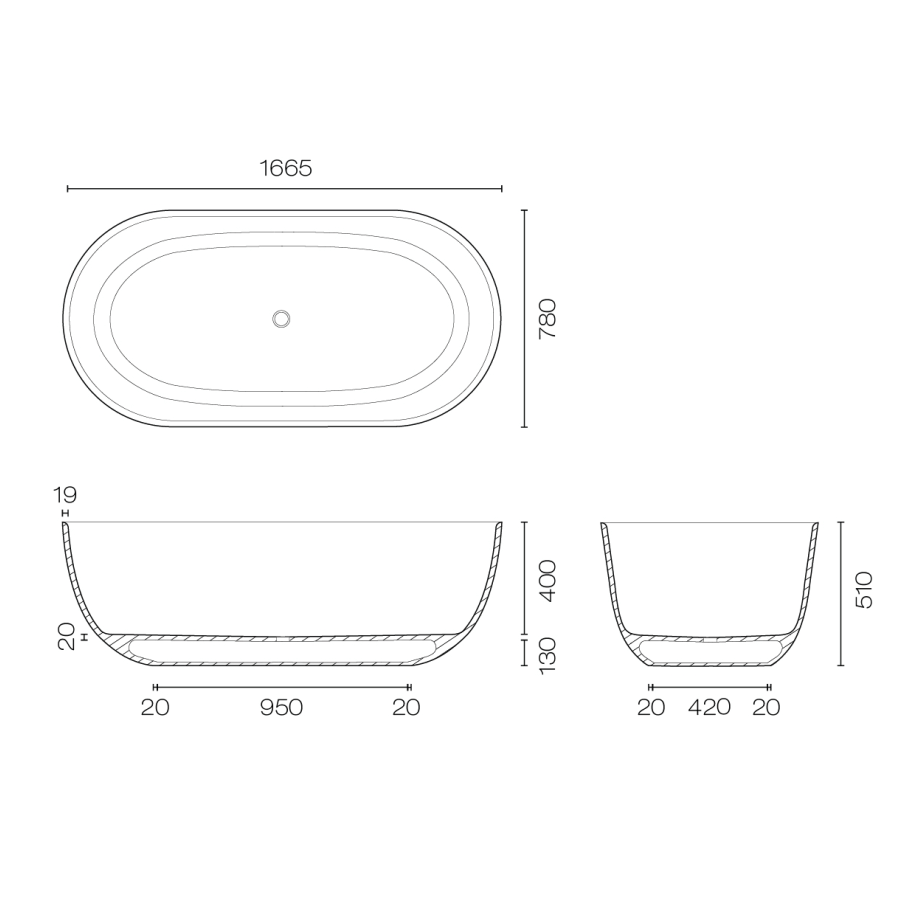 Plumbline Bath Niagara Belle Slim 1665 Freestanding Bath