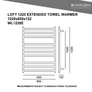 Heirloom Heated Towel Rail Heirloom Loft 1220 Extended Heated Towel Ladder | Polished Stainless