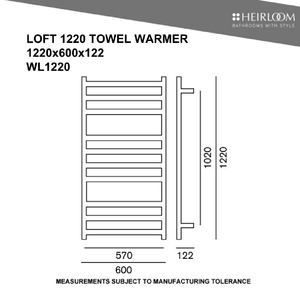 Heirloom Heated Towel Rail Heirloom Loft 1220 Heated Towel Ladder | Polished Stainless