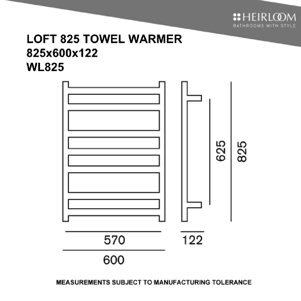 Heirloom Heated Towel Rail Heirloom Loft 825 Heated Towel Ladder | Polished Stainless
