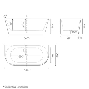 Plumbline Bath Tondo 1700 Back to Wall Bath