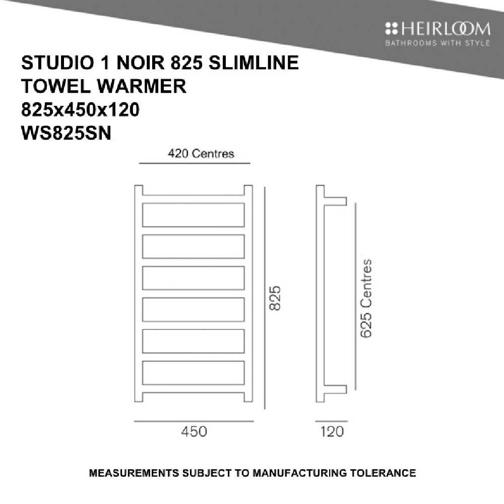 Heirloom Heated Towel Rail Heirloom Studio 1 825 Slimline Heated Towel Ladder | Polished Stainless