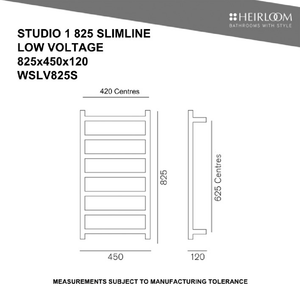 Heirloom Heated Towel Rail Heirloom Studio 1 825 Slimline Low Voltage Heated Towel Ladder | Polished Stainless