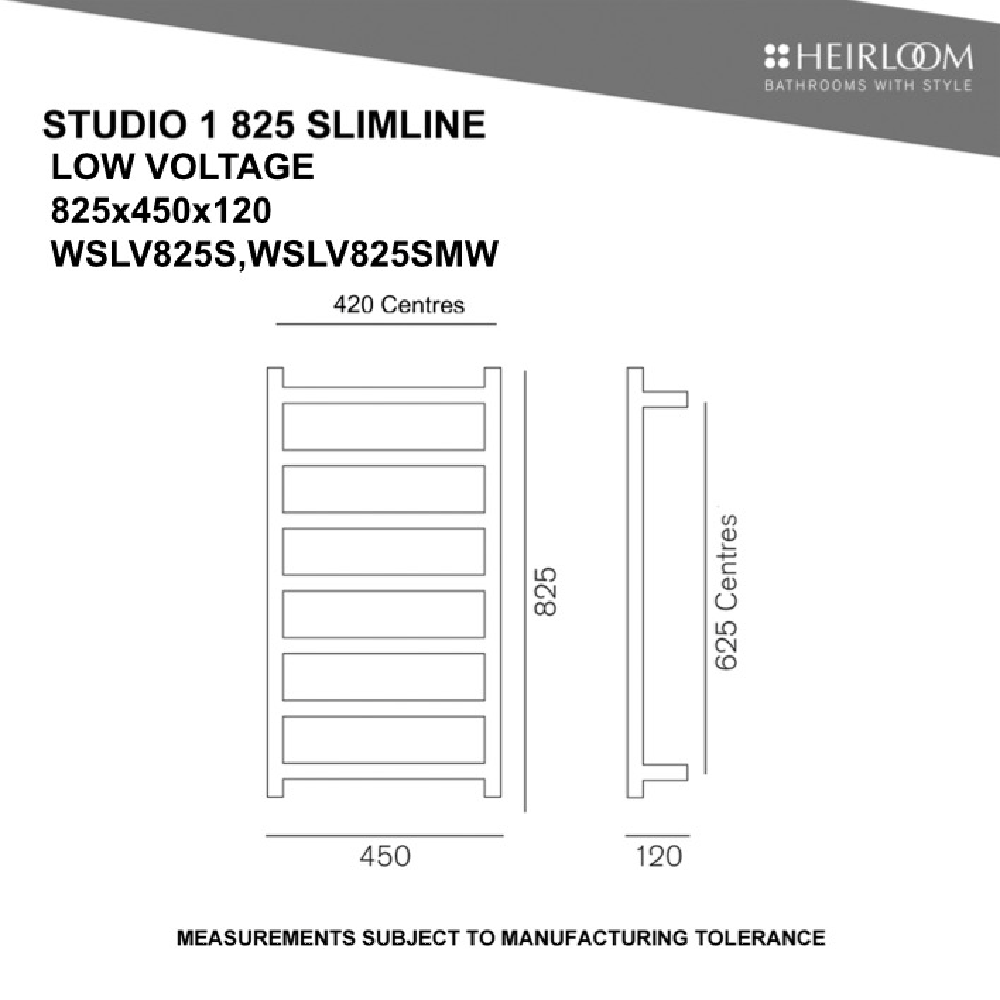 Heirloom Heated Towel Rail Heirloom Studio 1 825 Slimline Low Voltage Heated Towel Ladder | White