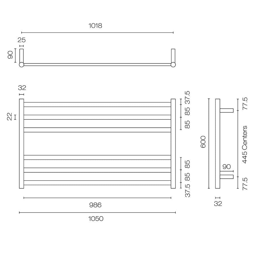 Plumbline Heated Towel Rail Tube 6 Bar Heated Towel Ladder | 600 x 1050mm