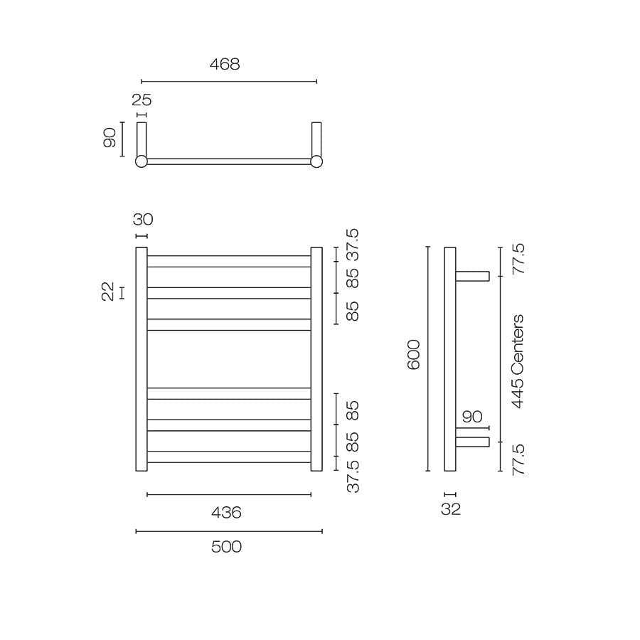 Plumbline Heated Towel Rail Tube 6 Bar Heated Towel Ladder | 600 x 500mm