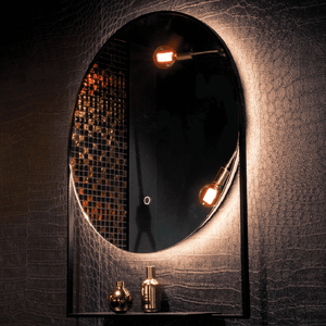 Progetto Mirrors Frame 600 Round LED Mirror with Shelf | Black