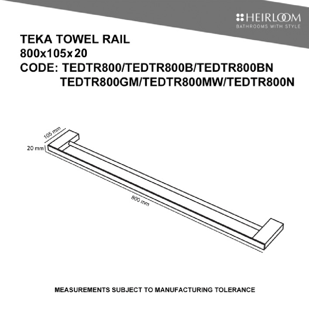 Heirloom Towel Rail Heirloom Teka Double Towel Rail 800mm | White