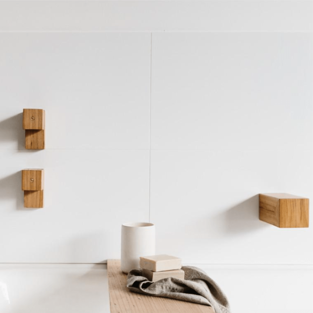 Wood Melbourne Bathroom tapware Wood Melbourne Ollie Square Timber Taps with Two-Piece Backplate