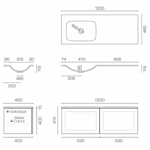 Progetto Vanity Hampton Spio 1200 2 Drawer Vanity Left Basin