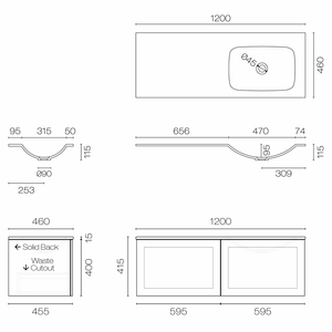 Progetto Vanity Hampton Spio 1200 2 Drawer Vanity Right Basin