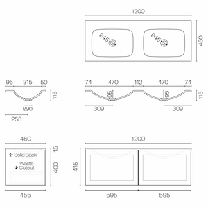 Progetto Vanity Hampton Spio 1200 2 Drawer Vanity Double Basin