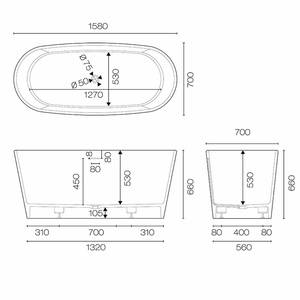 Plumbline Bath Niagara Verona 1500 Freestanding Bath