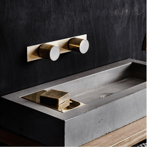 Wood Melbourne Bathroom tapware Wood Melbourne Mabel Round Marble & Brass Taps with One-Piece Backplate