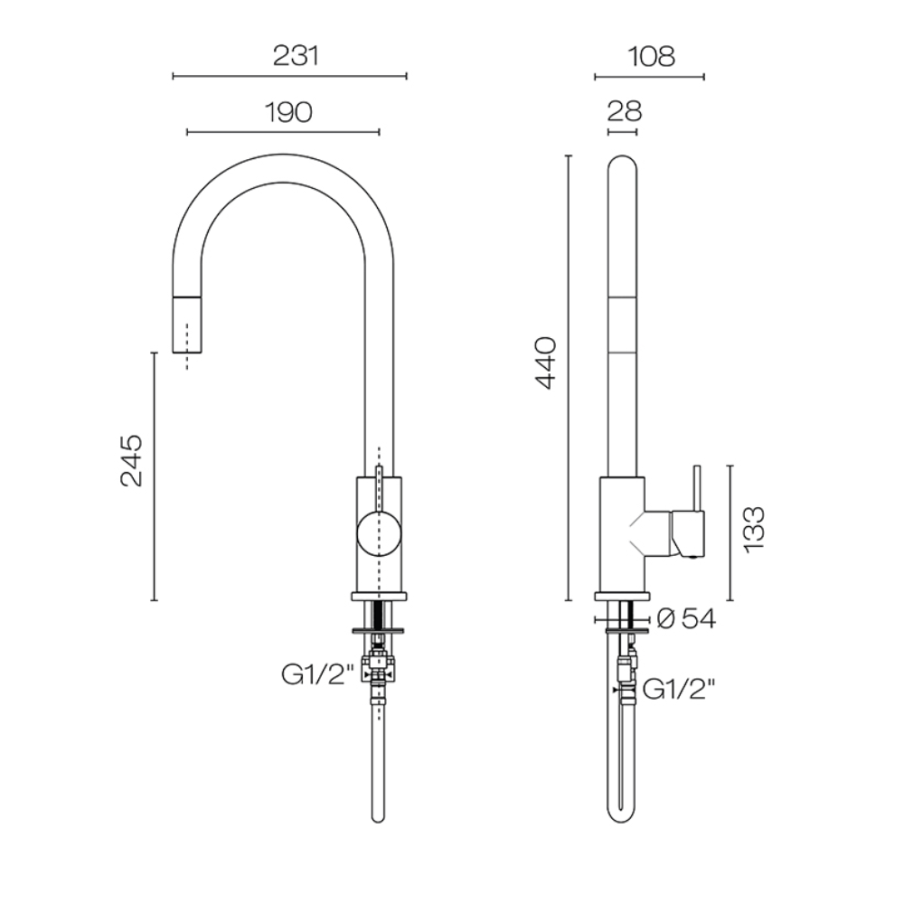 Plumbline Kitchen Tap Oli 316 Kitchen Mixer Round Spout with Pull Out Spray