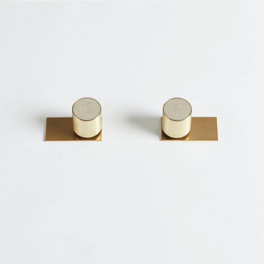 Wood Melbourne Bathroom tapware Wood Melbourne Olympia Round Concrete & Brass Taps with Two-Piece Backplate