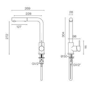 Plumbline Kitchen Tap Oli 316 Kitchen Mixer Straight Spout with Pull Out Spray