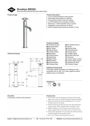 The Watermark Collection Basin Taps Polished Chrome The Watermark Collection Brooklyn Extended Monoblock Basin Mixer