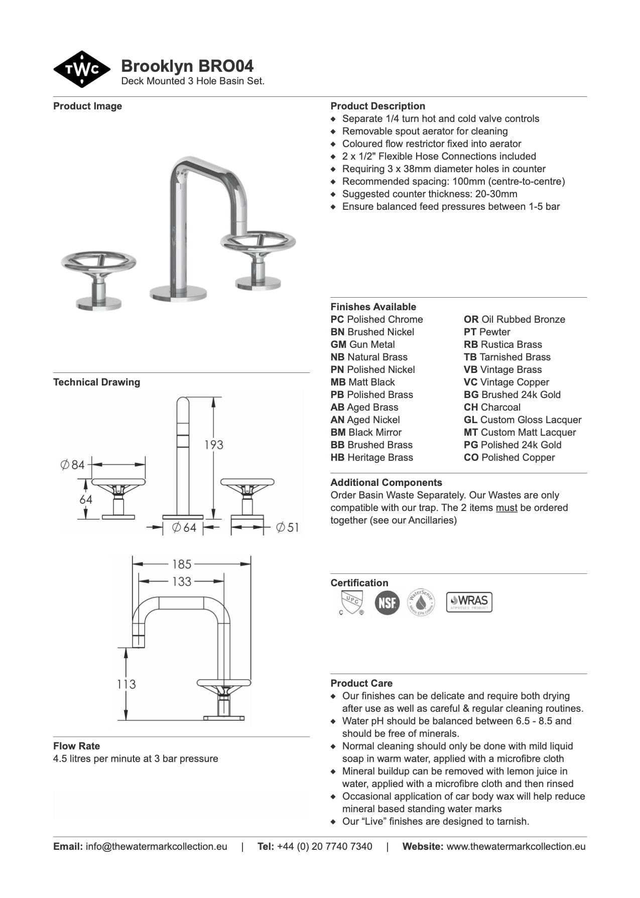 The Watermark Collection Basin Taps Polished Chrome The Watermark Collection Brooklyn 3 Hole Basin Set