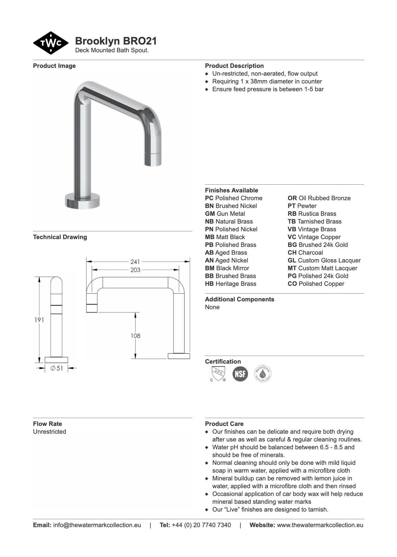 The Watermark Collection Spouts Polished Chrome The Watermark Collection Brooklyn Hob Mounted Bath Spout