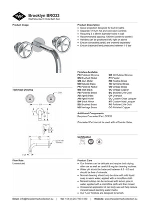 The Watermark Collection Bath Taps Polished Chrome The Watermark Collection Brooklyn Wall Mounted 3 Hole Bath Set