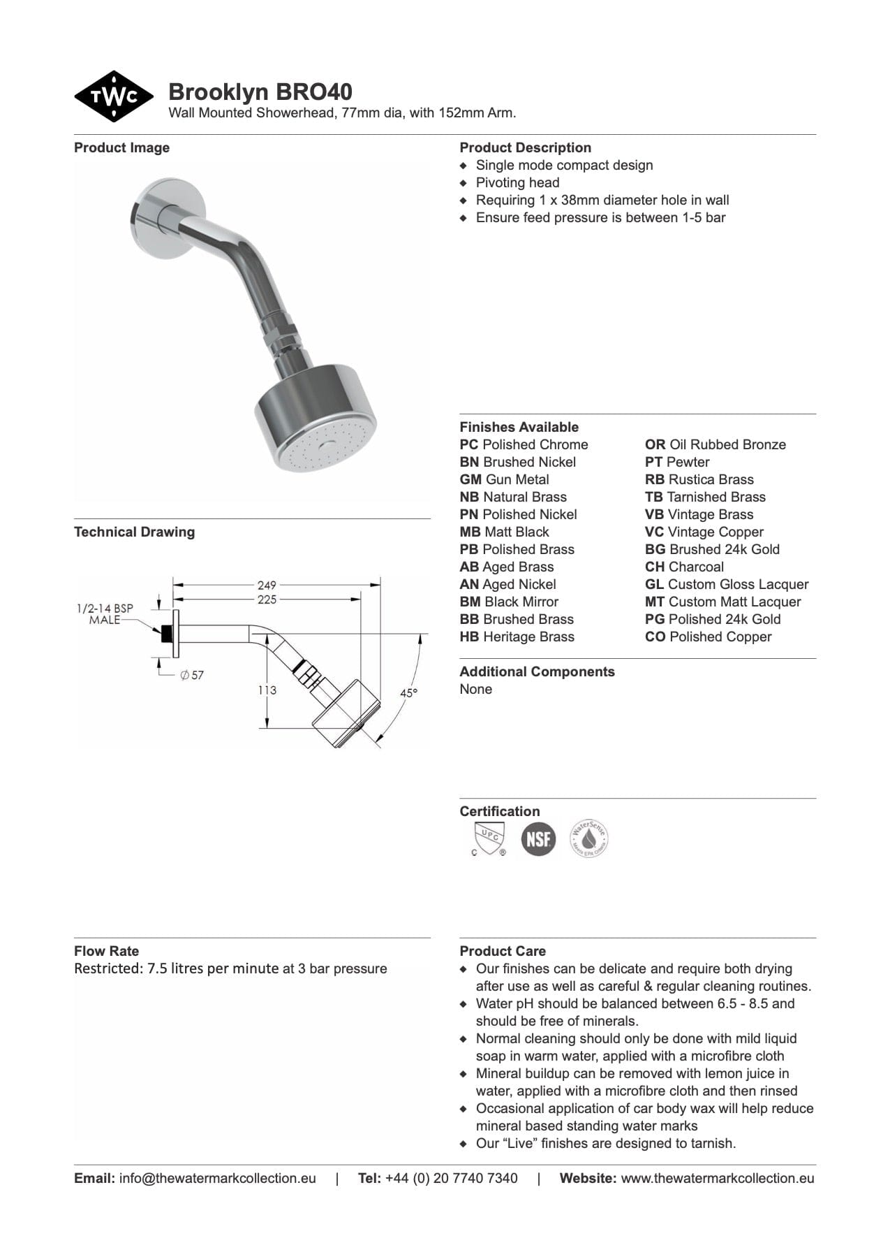 The Watermark Collection Showers Polished Chrome The Watermark Collection Brooklyn 77mm Shower Head & Arm