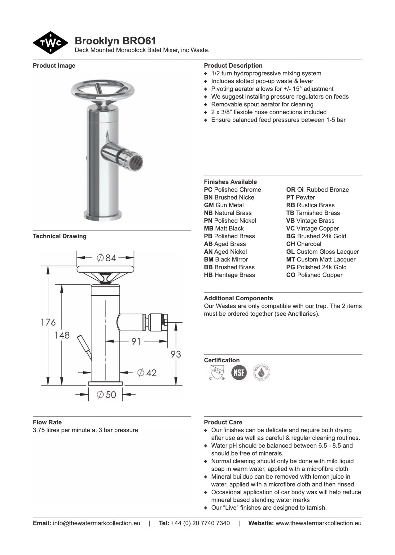 The Watermark Collection Bathroom tapware Polished Chrome The Watermark Collection | Brooklyn Monoblock Bidet Sprayer