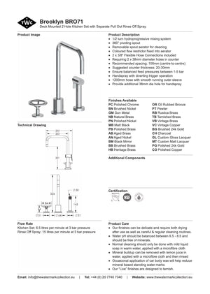 The Watermark Collection Kitchen Taps Polished Chrome The Watermark Collection Brooklyn 2 Hole Kitchen Set with Seperate Pull Out Rinse Spray