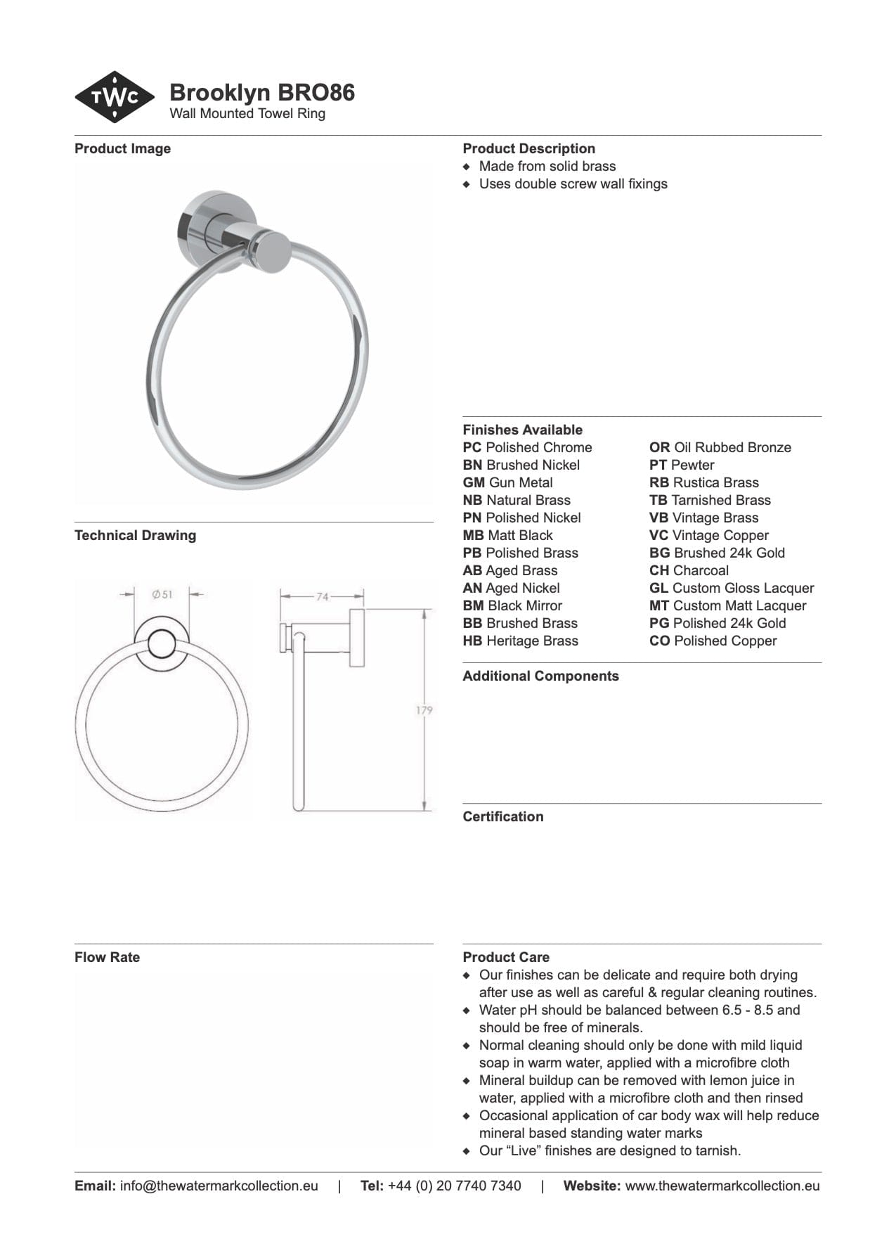 The Watermark Collection Bathroom Accessories Polished Chrome The Watermark Collection Brooklyn Hand Towel Ring