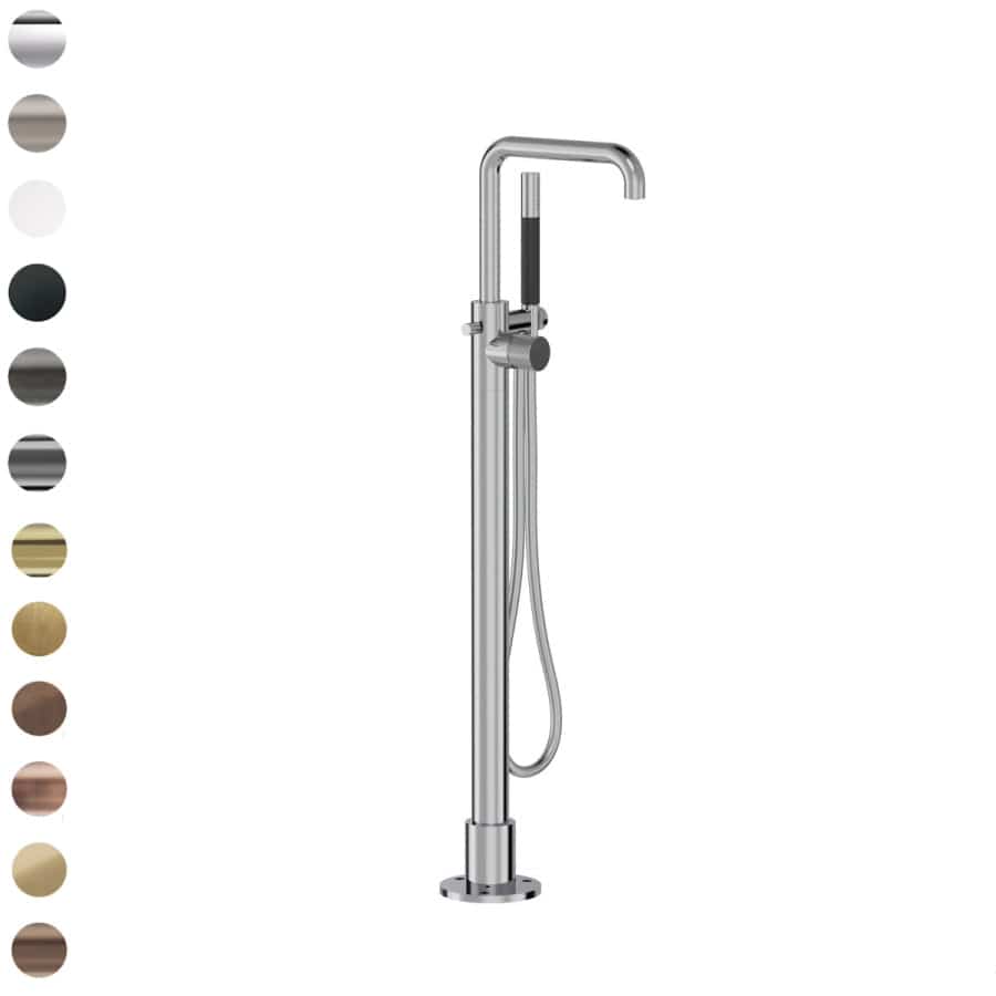 Plumbline Freestanding Bath Fillers Buddy X Square Floor Mount Bath Filler with Handshower