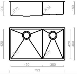 Burns and Ferrall Kitchen Sinks Burns & Ferrall Aquis Cayman Double Sink | 450 + 300mm